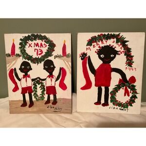 2 Primitive Art PaintingsBy Lida Holley, Unframed, Acrylic On Canvas , 1910-1987